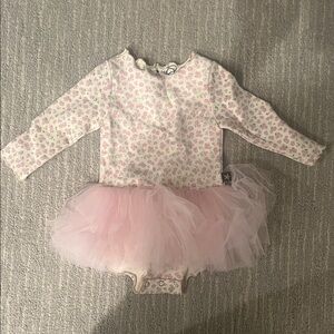 Floral Long Sleeve Baby Onesie with Pink Tulle Skirt (6 months)